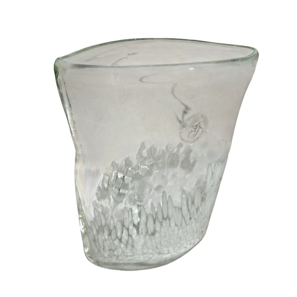 MARGIE'S GARDEN Hand Blown Art Glass Vase White Westlake Village California